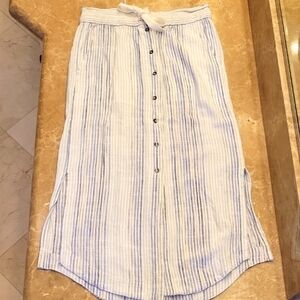 Splendid Blue and White Linen Blend Midi Pencil Skirt, S